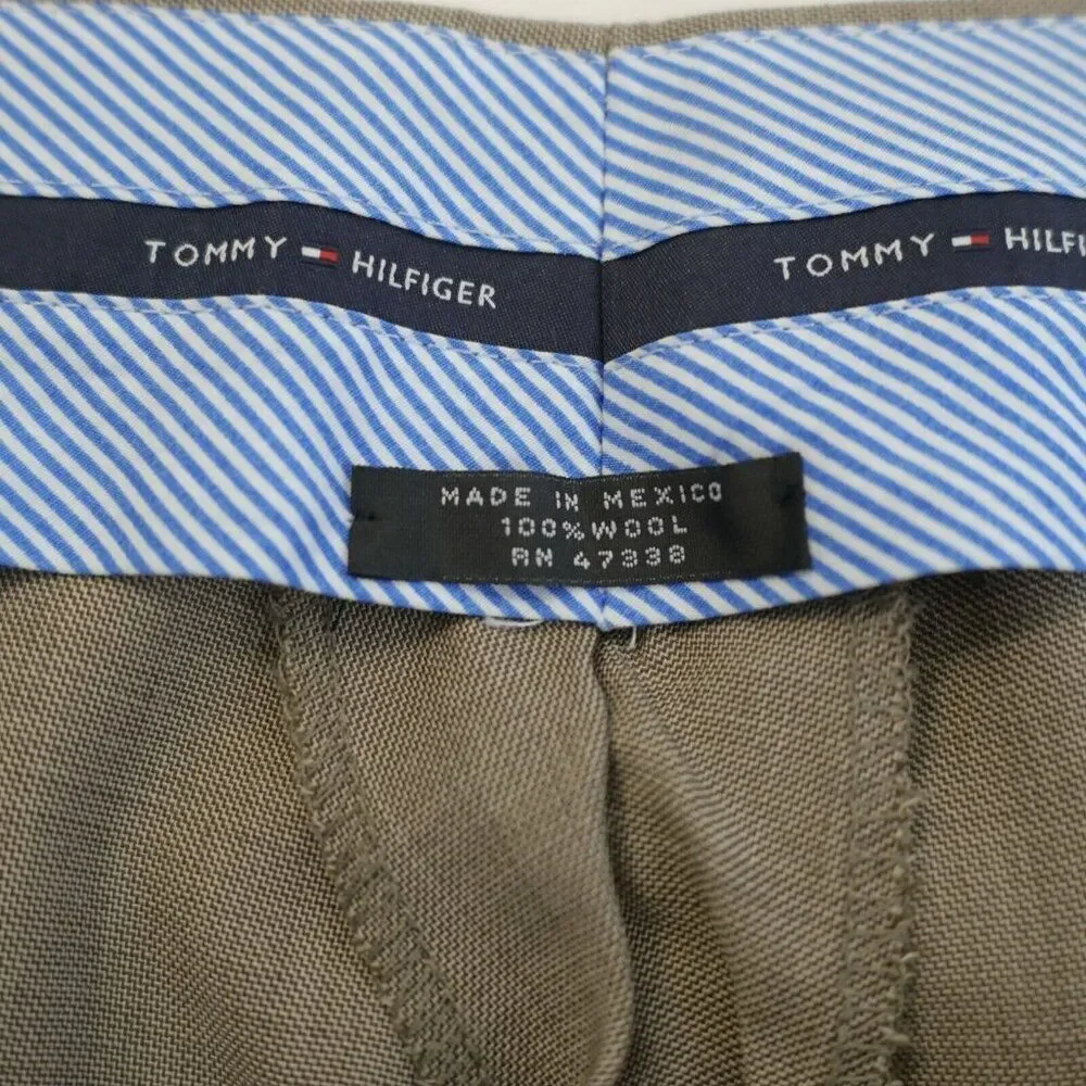 Tommy Hilfiger Wool Dress Pants Trousers Tan Sharkskin 36 / 30 Flat Front Mid Ri